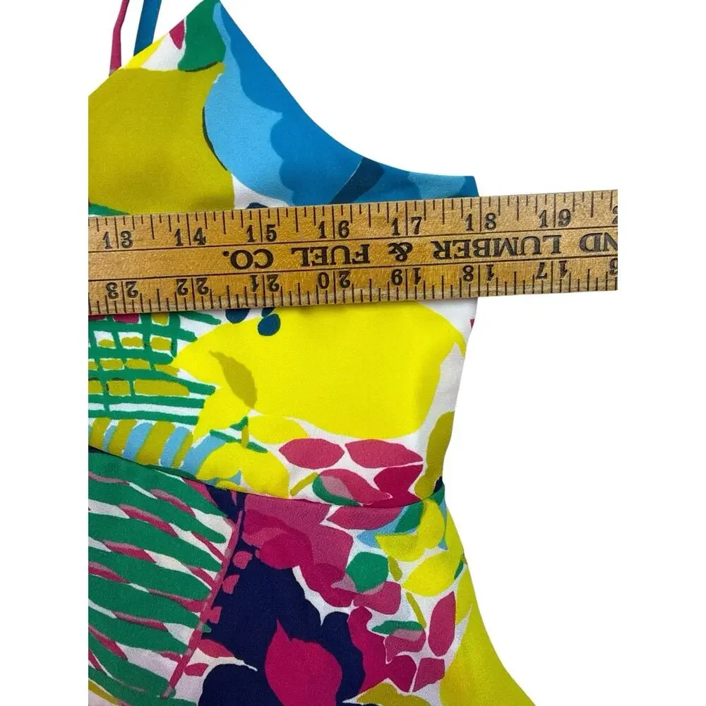 J.Crew Dress Ruffle Front Bright Multi Floral Spaghetti Strap Midi Size 4